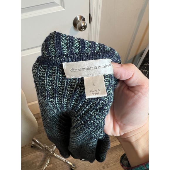 Christopher & Banks Womens Blue Green Heathered Knit Jacket Cardigan Size L - Picture 6 of 7